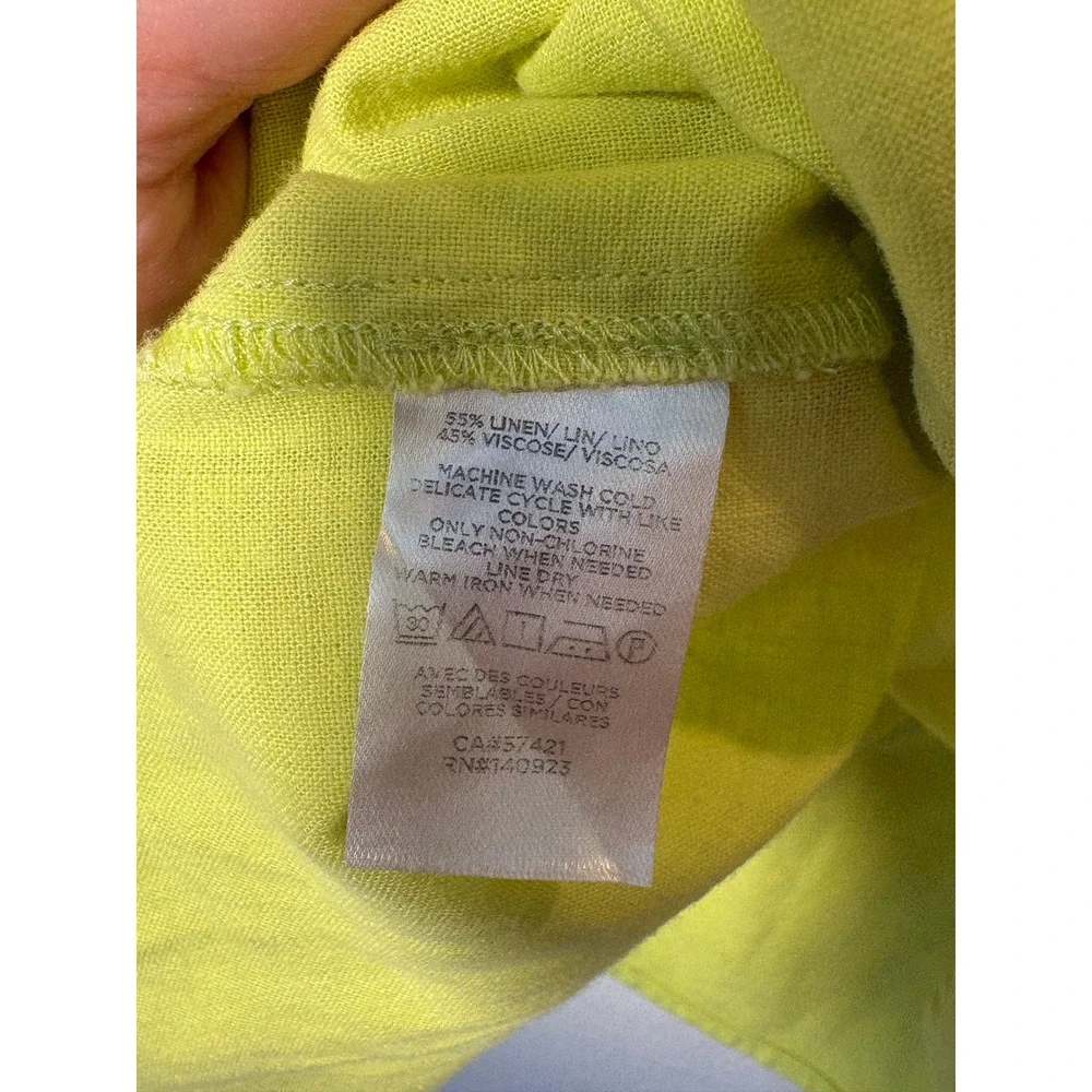 LOFT Lemon Lime Linen Blend‎ Puff Sleeve Blouse Split Neck Tie Top XS